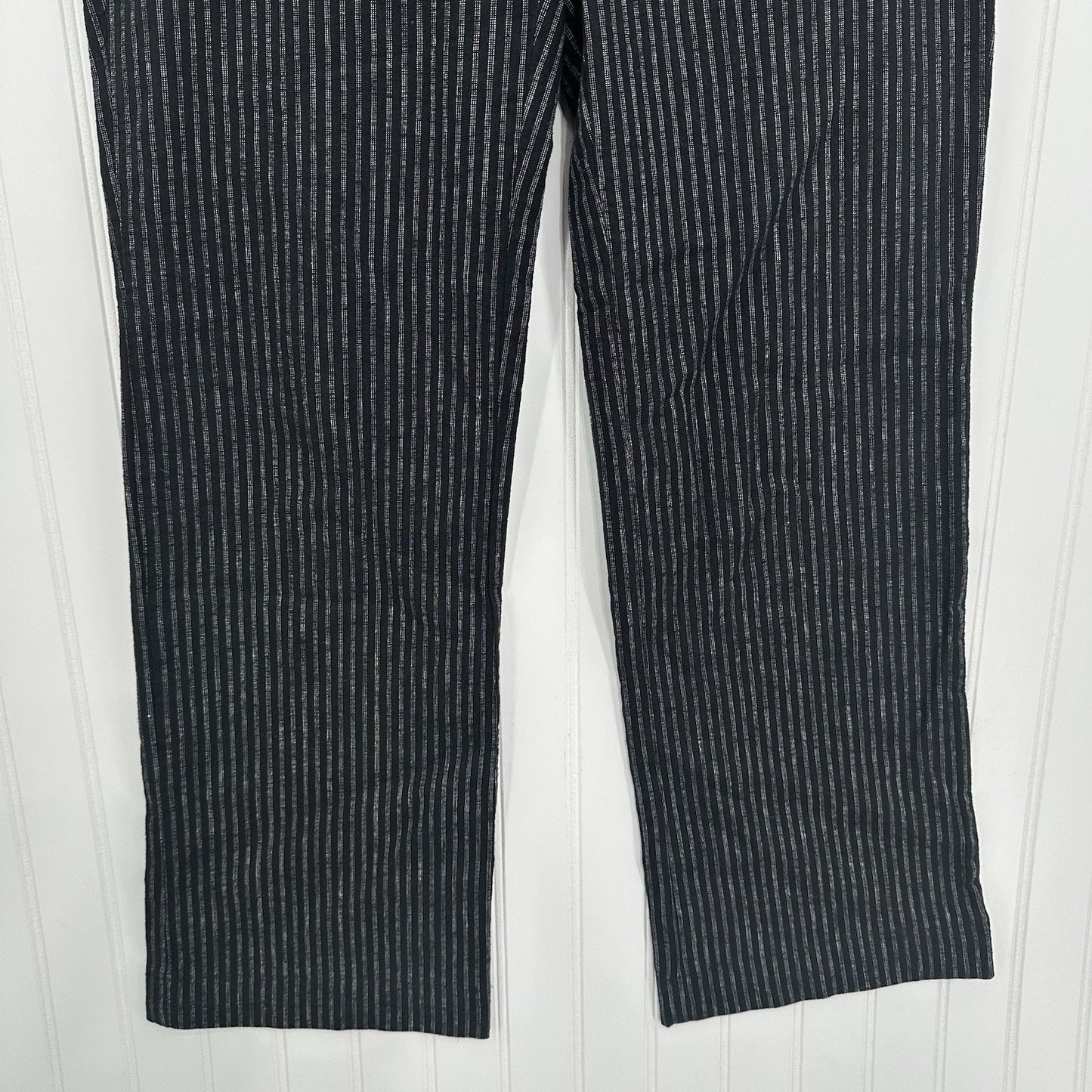 Sundance Pants Womens 6 Black Pinstripe Linen Cotton Coastal Contemporary