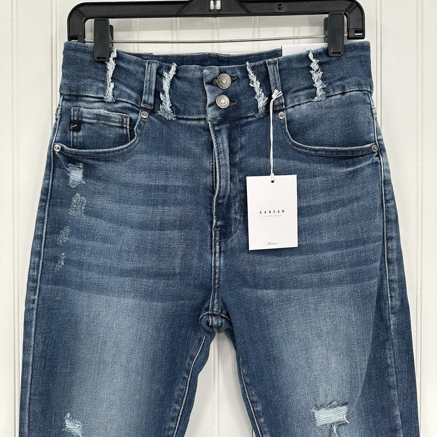 Kancan Jeans Womens 11 29 High Rise Super Skinny Blue Stretch Denim Distress NEW