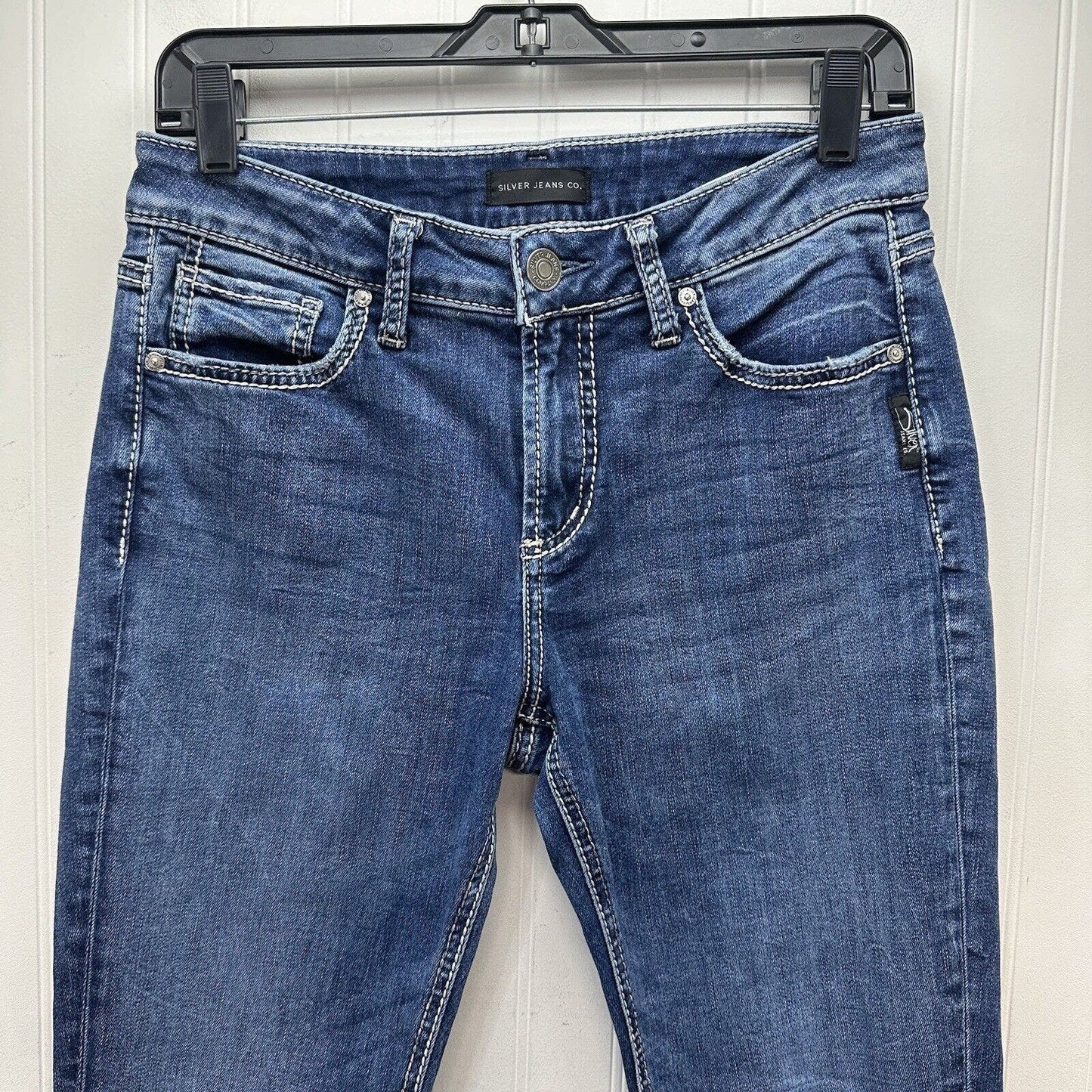 Silver Jeans Women 28 Avery Skinny Curvy Stretch Denim Blue Medium Wash Distress