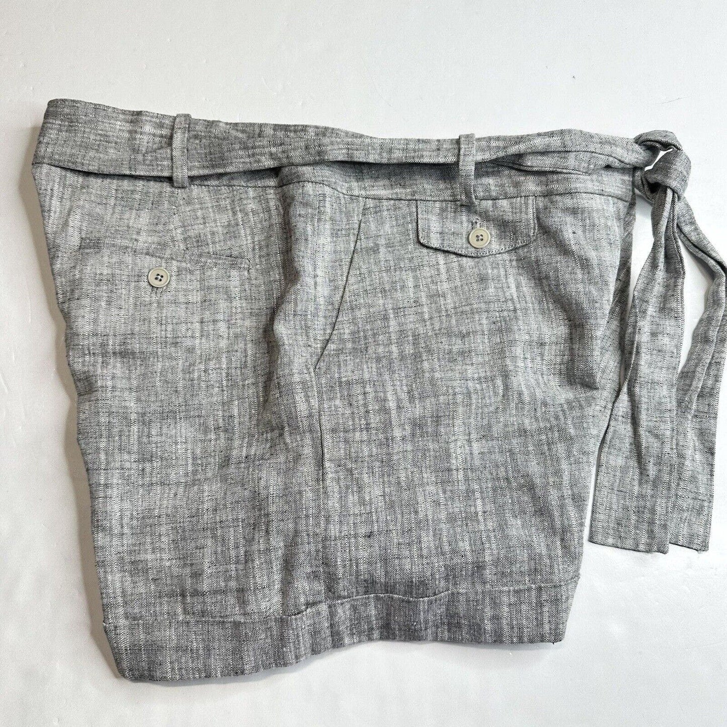 Talbots Shorts Womens 14 Petite Gray Linen/Cotton Cuffed Neutral W/Belt NEW