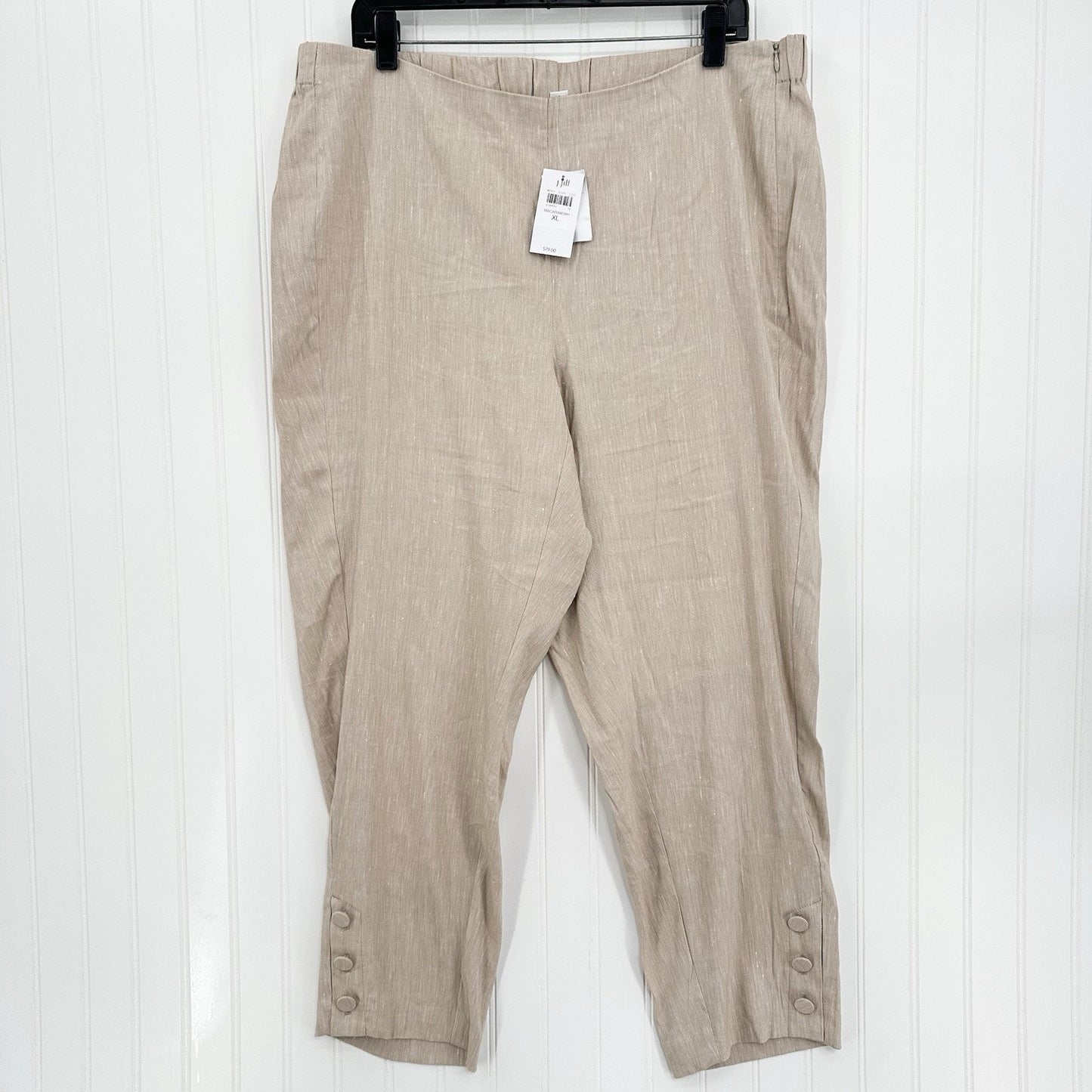 J Jill Pants Women XL Linen Blend Beige Tapered Ankle Coastal Beach Minimal NEW
