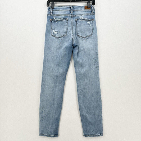 Judy Blue Jeans Womens 3 26 Boyfriend Blue Denim Rainbow Paint Splatter Distress