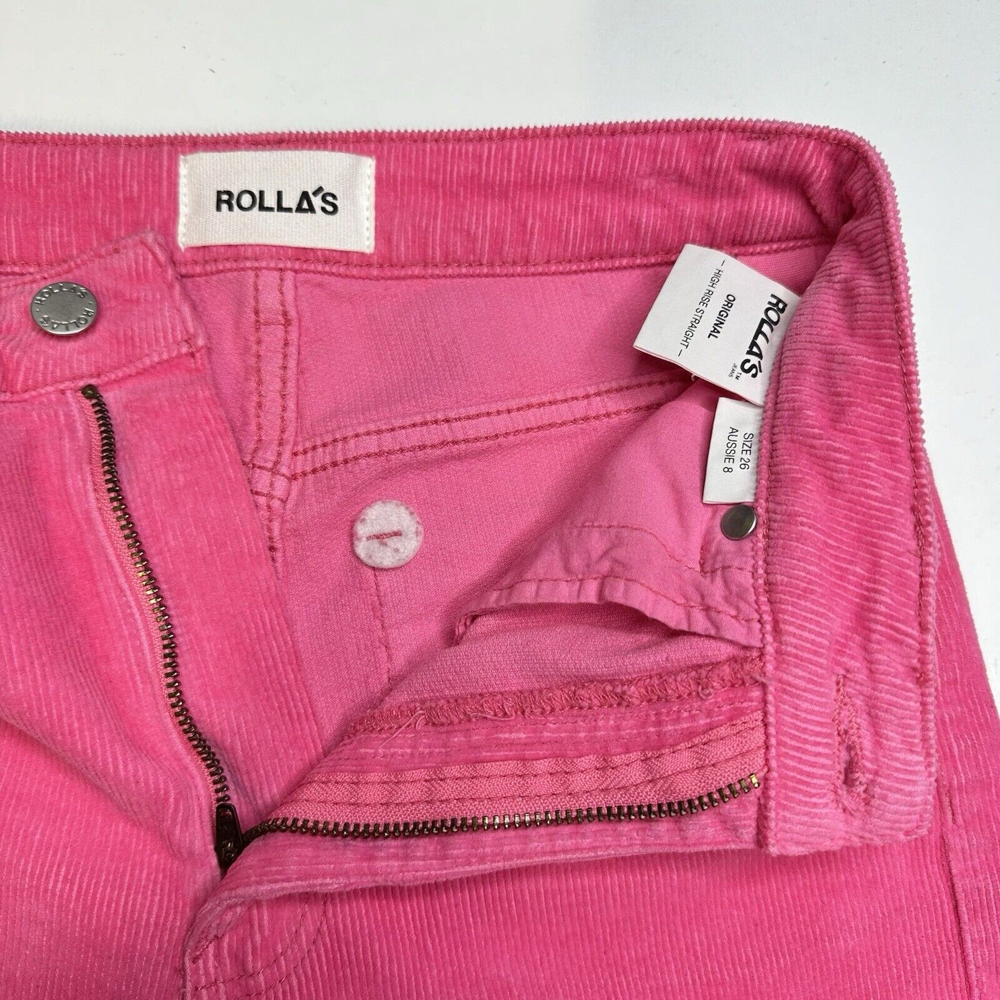Rollas Corduroy Jeans 26 Original Straight Hot Pink Hi Rise Preppy Barbie *Flaw