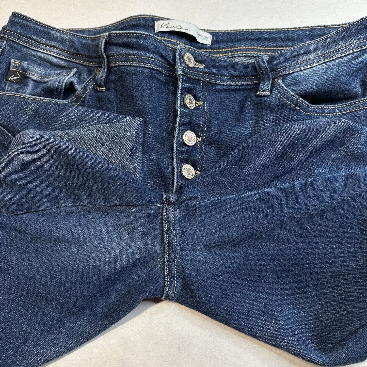 Kancan Jeans Womens 32 Bootcut High Rise Button Fly Blue Stretch Denim Dark Wash