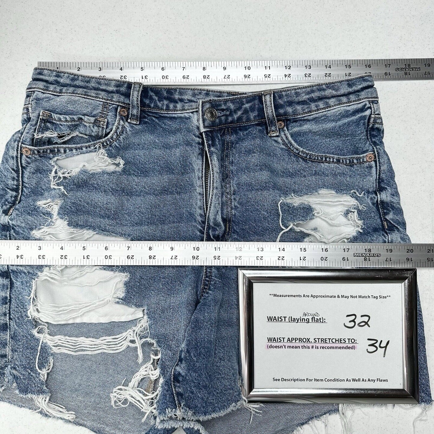 American Eagle Shorts 14 Highest Rise Baggy Midi Blue Denim Distressed Grunge