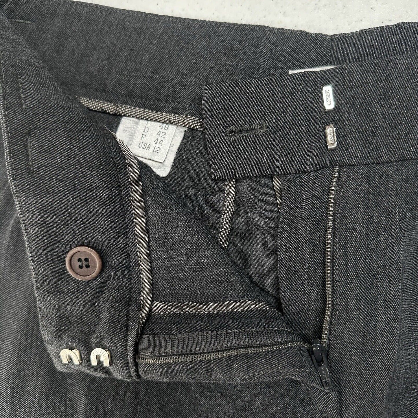 Gunex Wool Pants Womens US 12 Straight Trouser Dark Gray Wool Blend Italy EUC