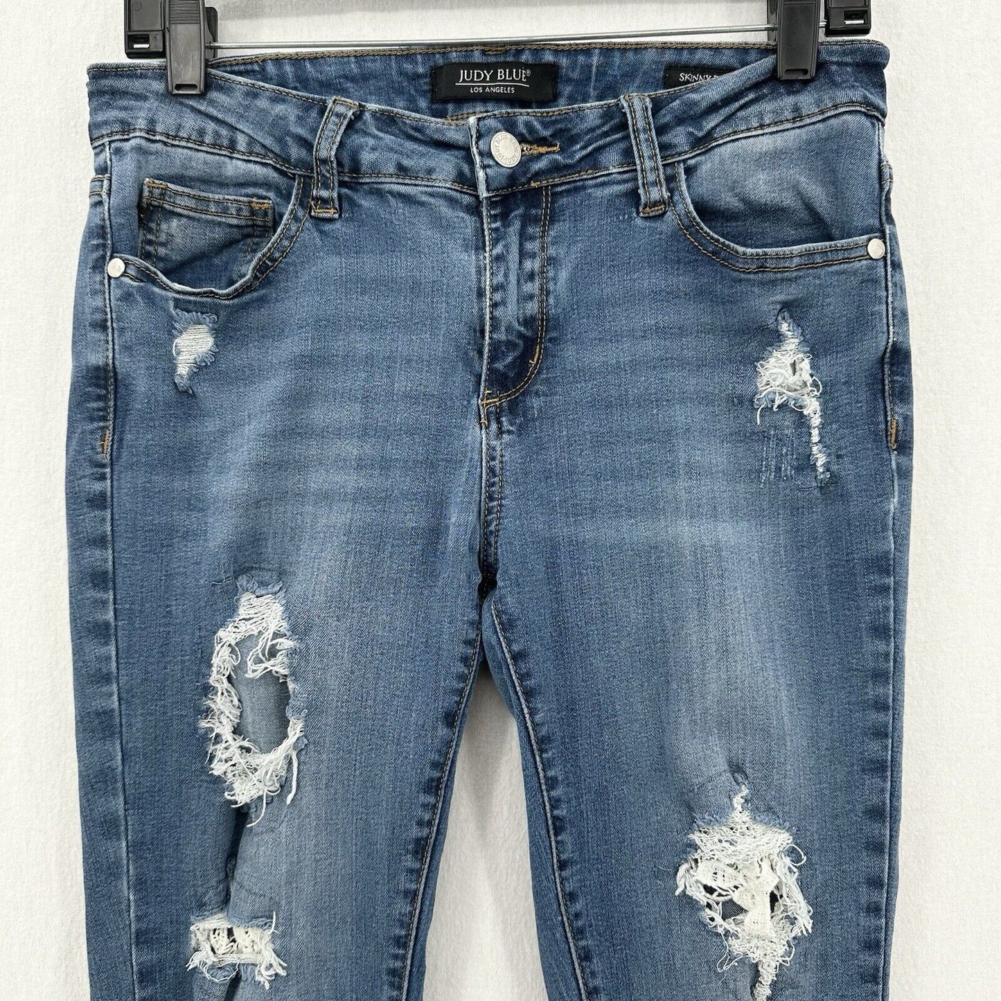 Judy Blue Jeans Womens 7 28 Skinny Blue Stretch Denim Crochet Distressed Grunge
