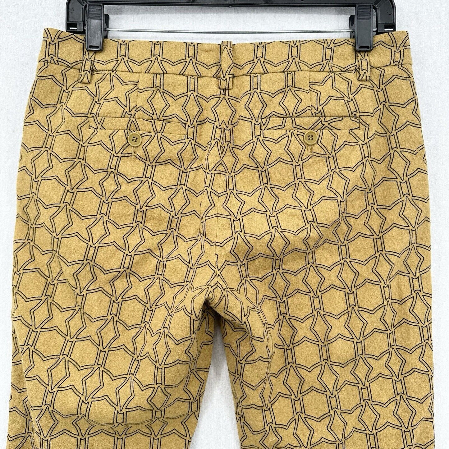Tibi Pants Womens 2 Slim Crop Mustard Yellow Cotton Throwing Stars Career Preppy