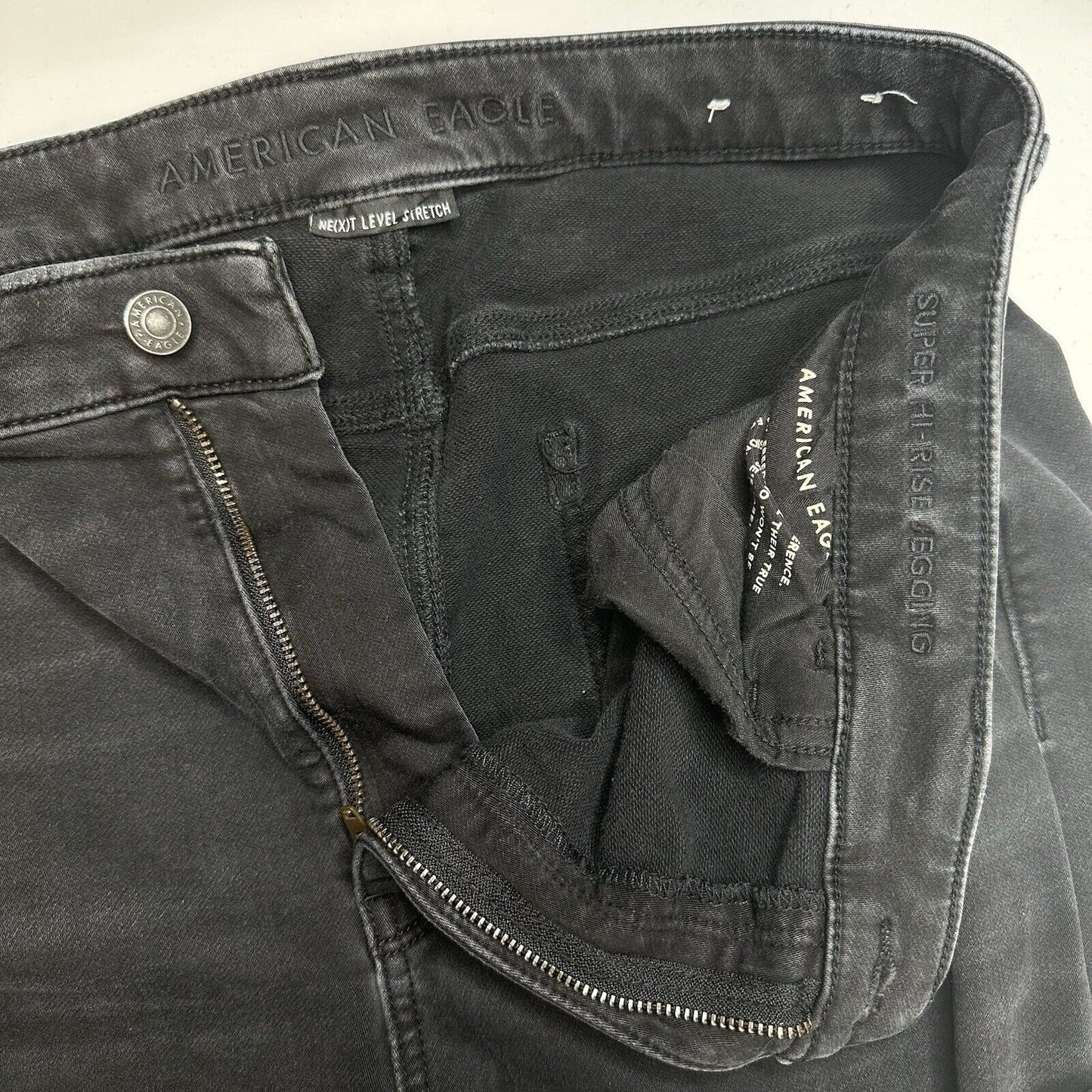 American Eagle Jeans 16 Short Super Hi Rise Jegging Next Level Black Distressed