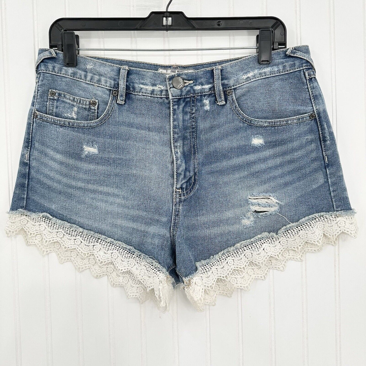 Free People Shorts Womens 29 Crochet High Rise Blue Jean Denim Anthropologie
