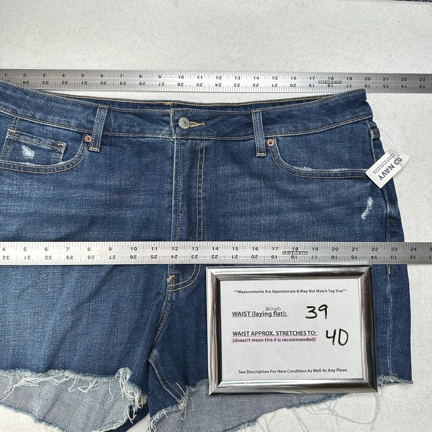 Old Navy Shorts Womens 18 OG Straight High Rise Blue Stretch Denim Jean Fray NEW