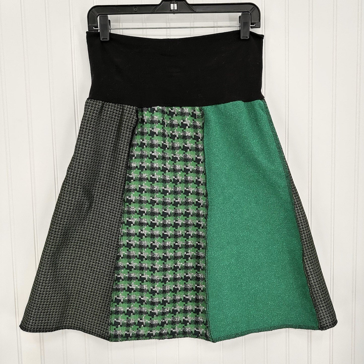 Green 3 Skirt Women Medium Upcycled Vintage Fabric Patchwork Academia Preppy USA