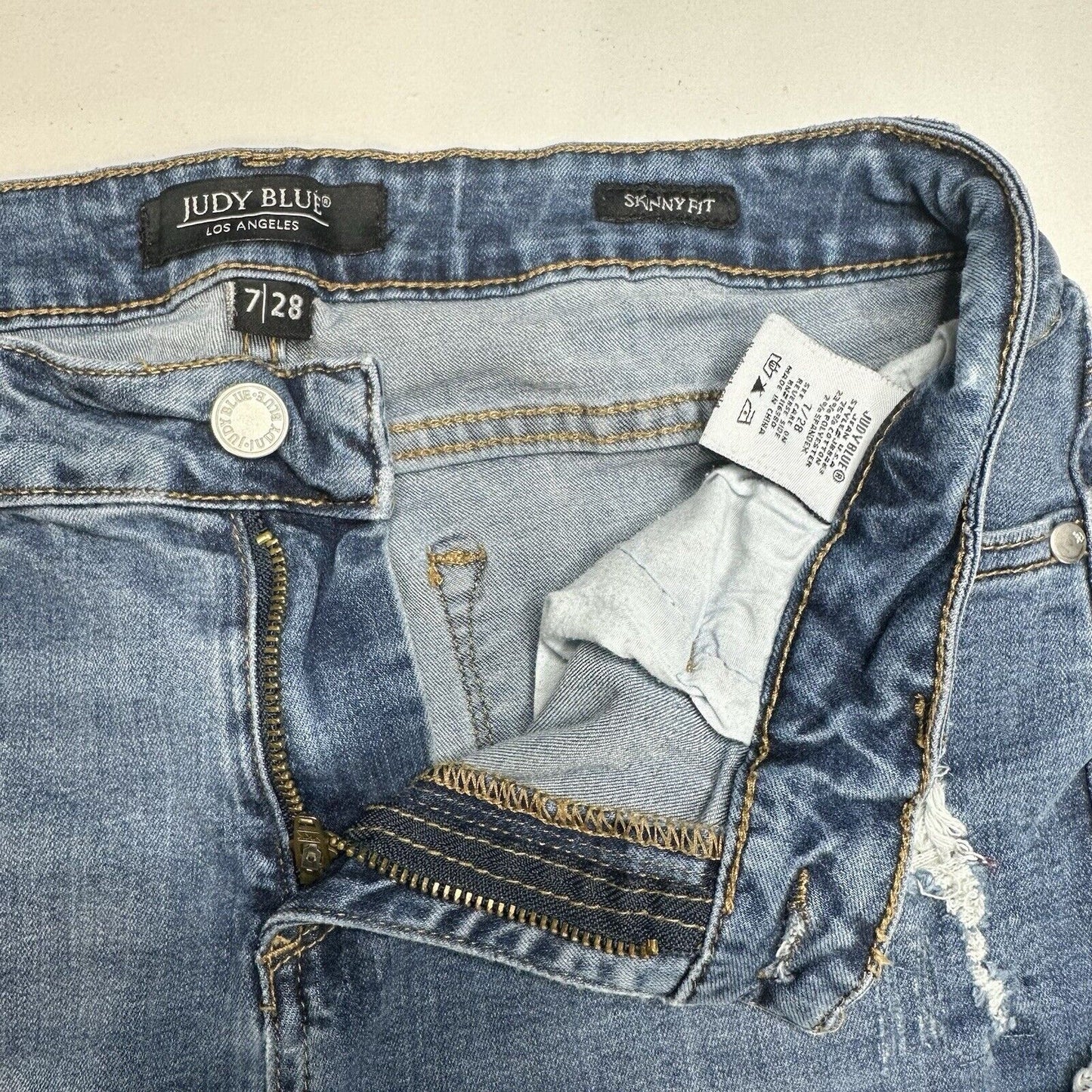 Judy Blue Jeans Womens 7 28 Skinny Blue Stretch Denim Crochet Distressed Grunge
