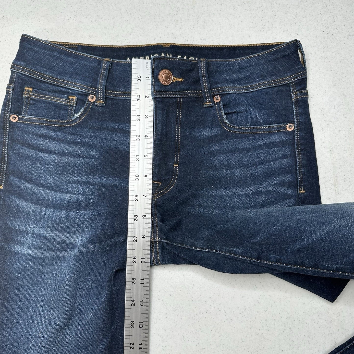 American Eagle Jeans Women 8 Short Kick Boot Blue Denim Rodeo Cowboy Western EUC