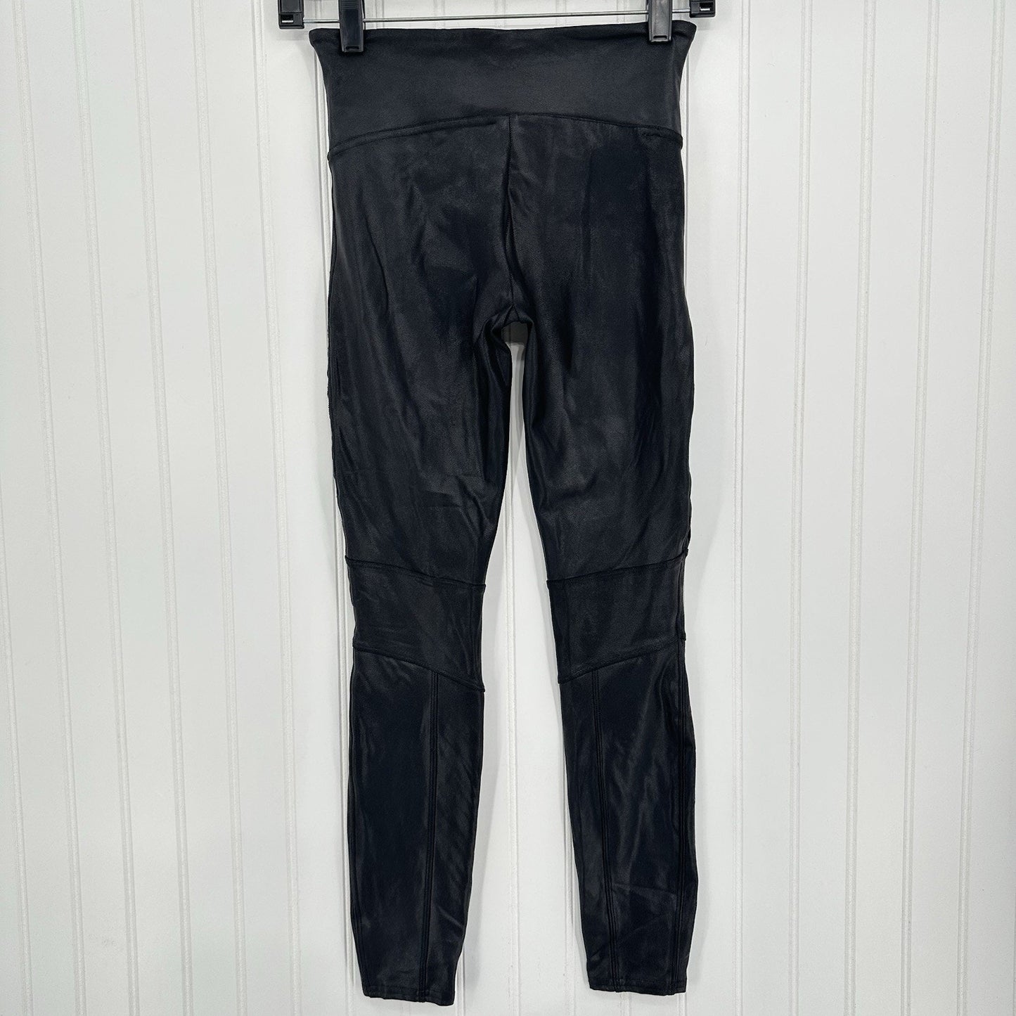 Spanx Leggings Womens Small Petite Faux Leather Moto Black Pants Slimming EUC