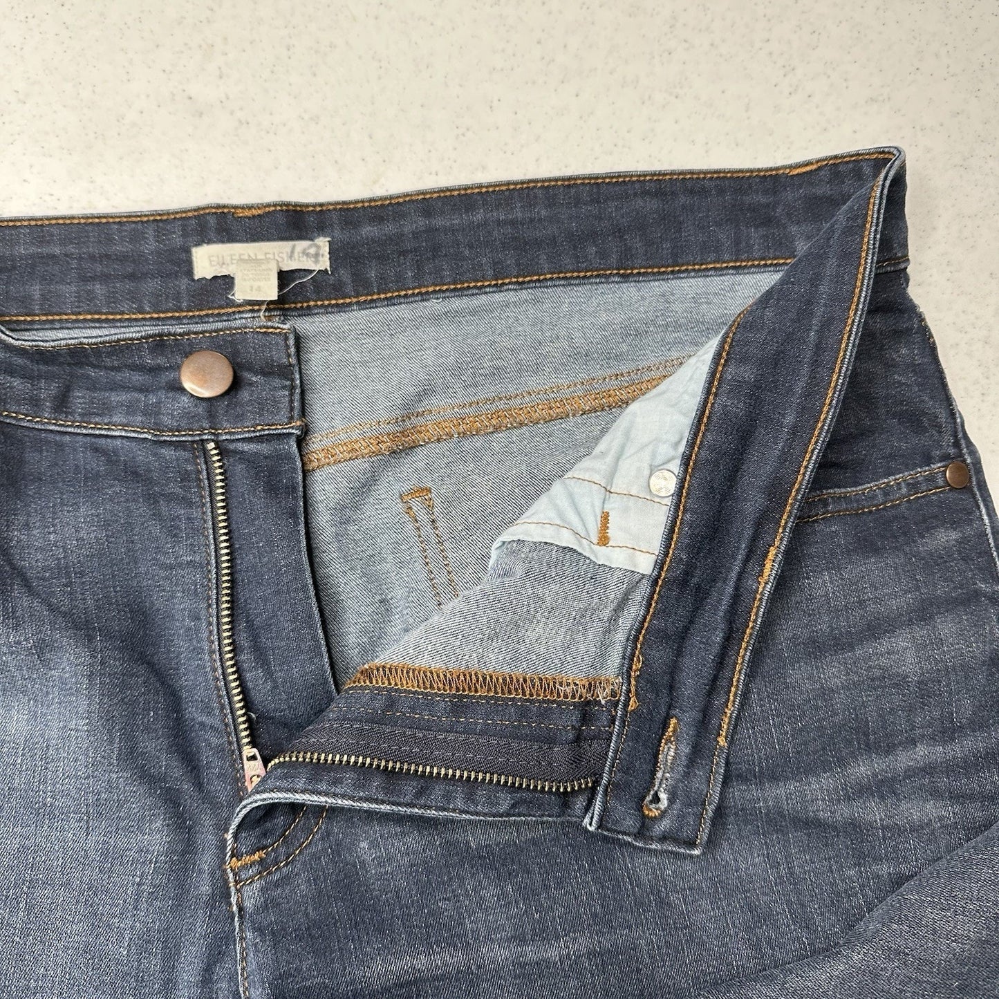Eileen Fisher Jeans Womens 14 Boyfriend Relaxed Blue Denim Dark Organic Cotton