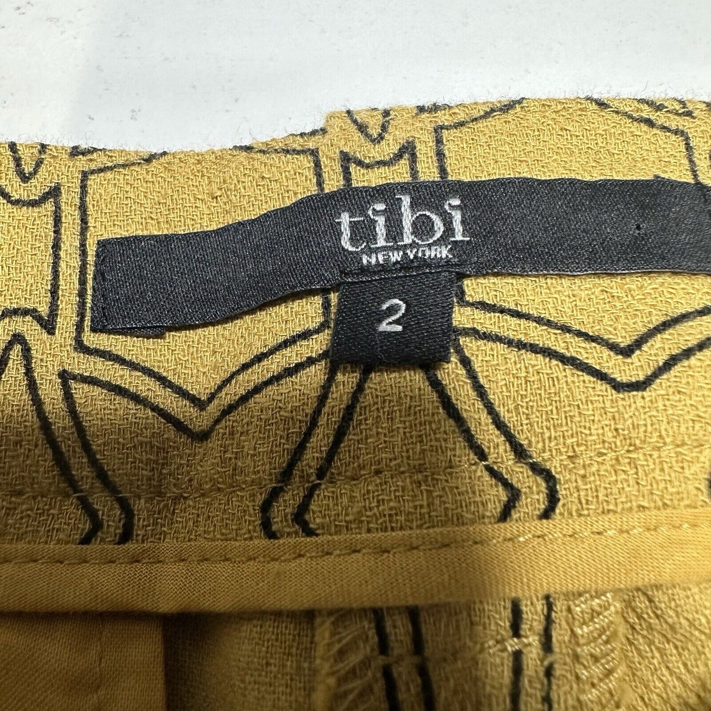 Tibi Pants Womens 2 Slim Crop Mustard Yellow Cotton Throwing Stars Career Preppy