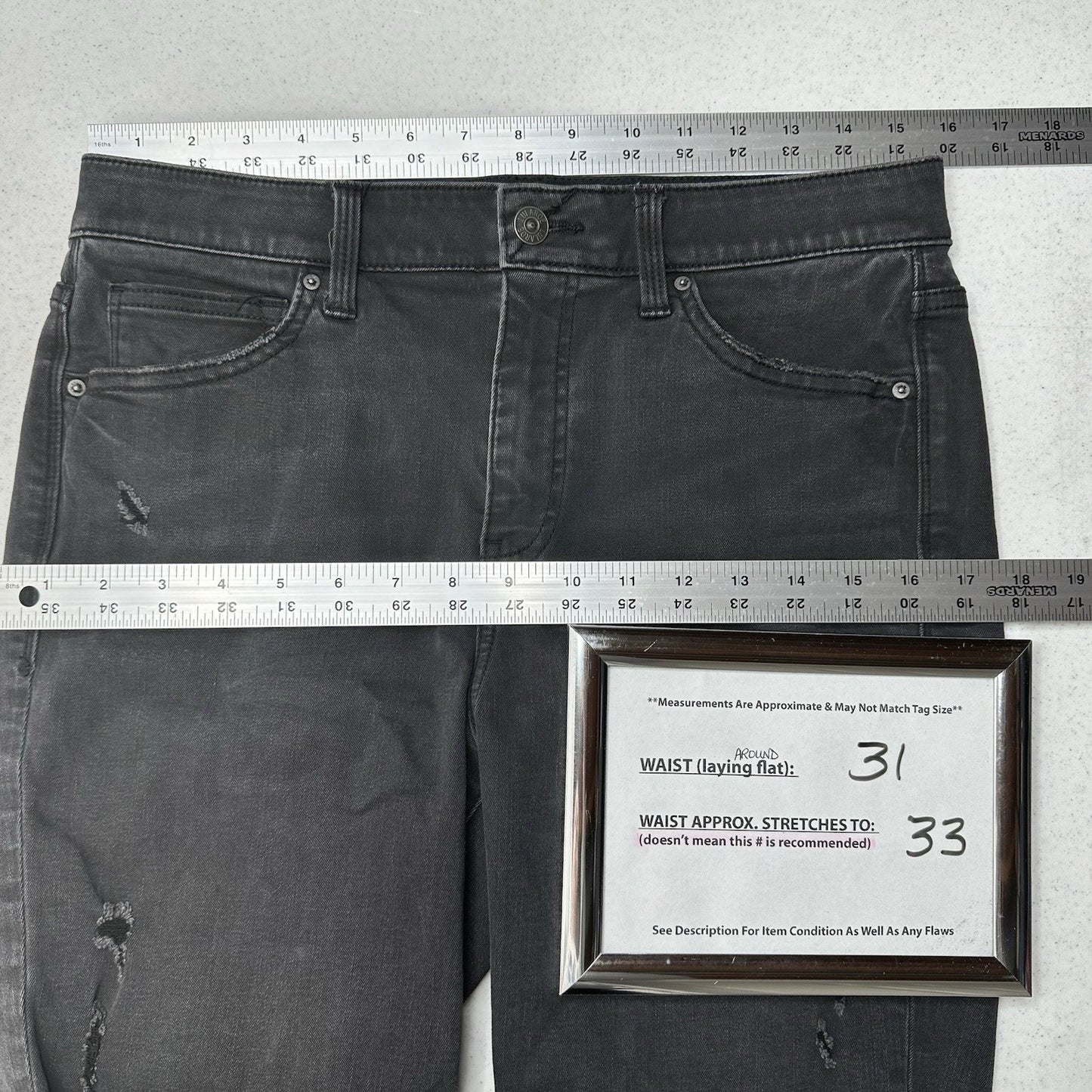 Lularoe Shorts 30 US 10 12 Skinny Bermuda Black Denim Tummy Panel DistressGrunge