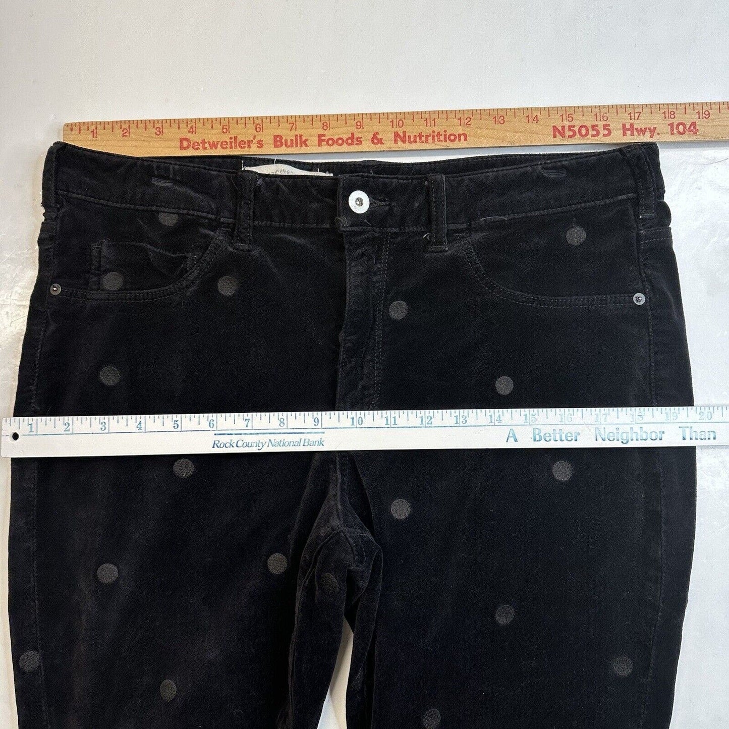 Pilcro Letterpress Jeans Womens 33 Black Velvet High Rise Skinny Polka Dots