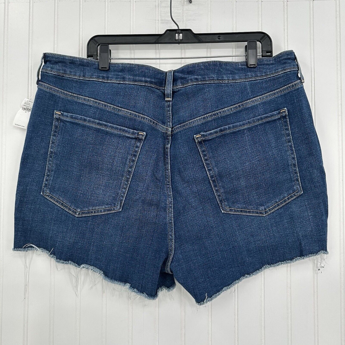 Old Navy Shorts Womens 18 OG Straight High Rise Blue Stretch Denim Jean Fray NEW