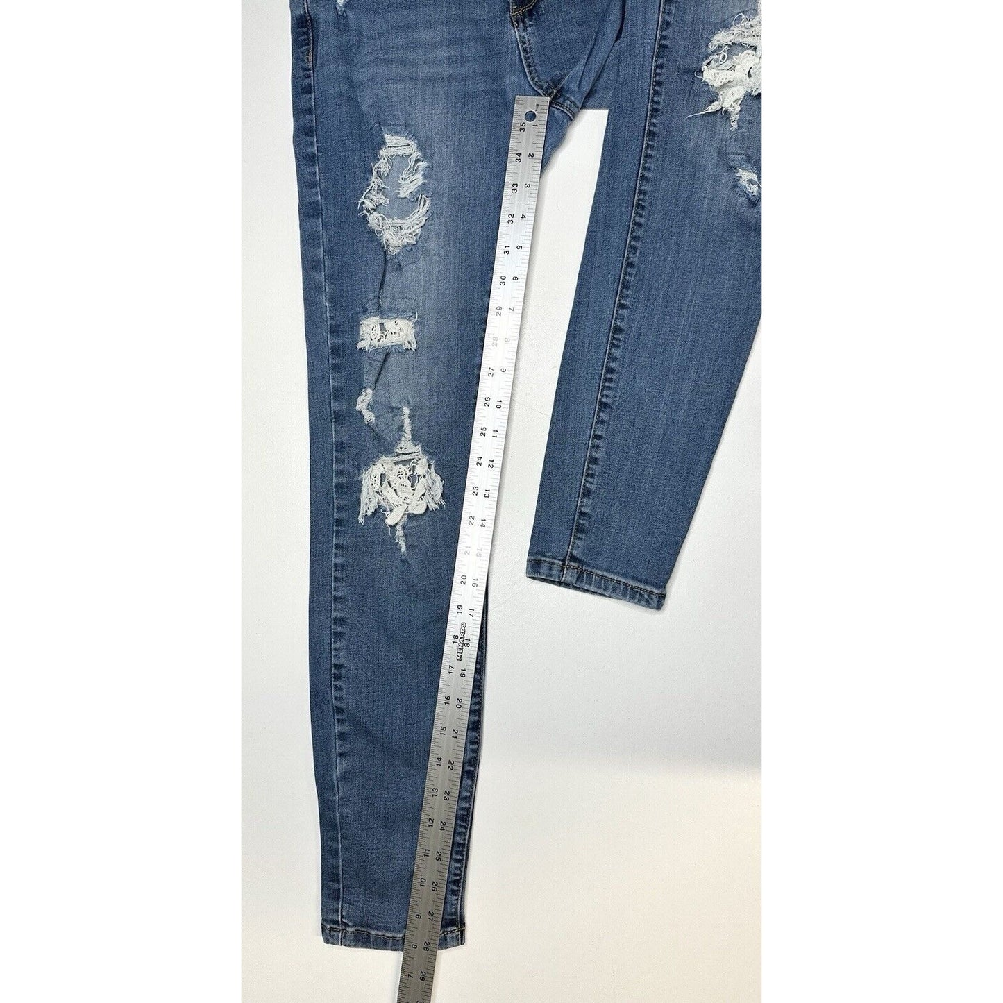 Judy Blue Jeans Womens 7 28 Skinny Blue Stretch Denim Crochet Distressed Grunge