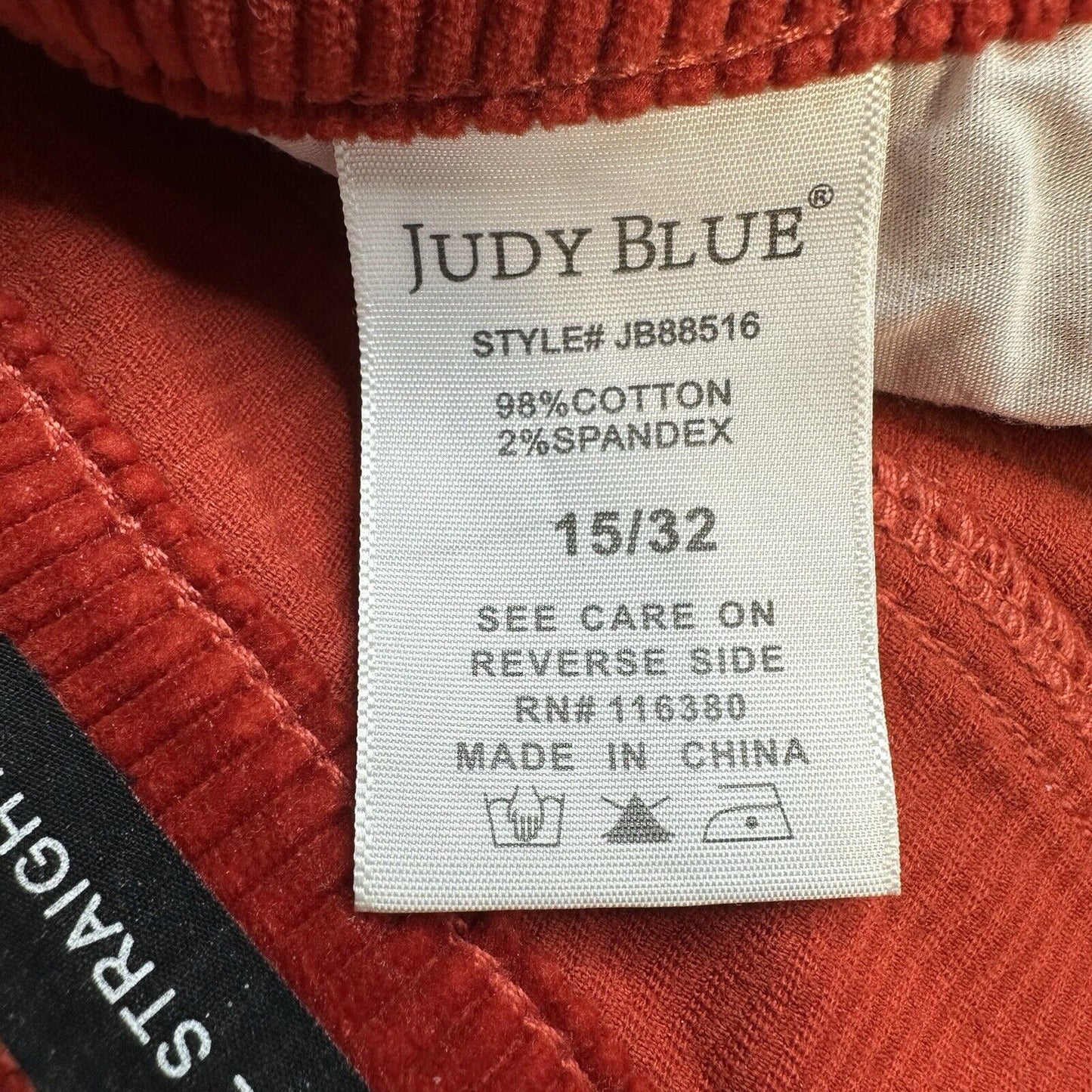 Judy Blue Jeans Womens 15 32 Corduroy Ankle Straight Rust Red Orange Preppy EUC