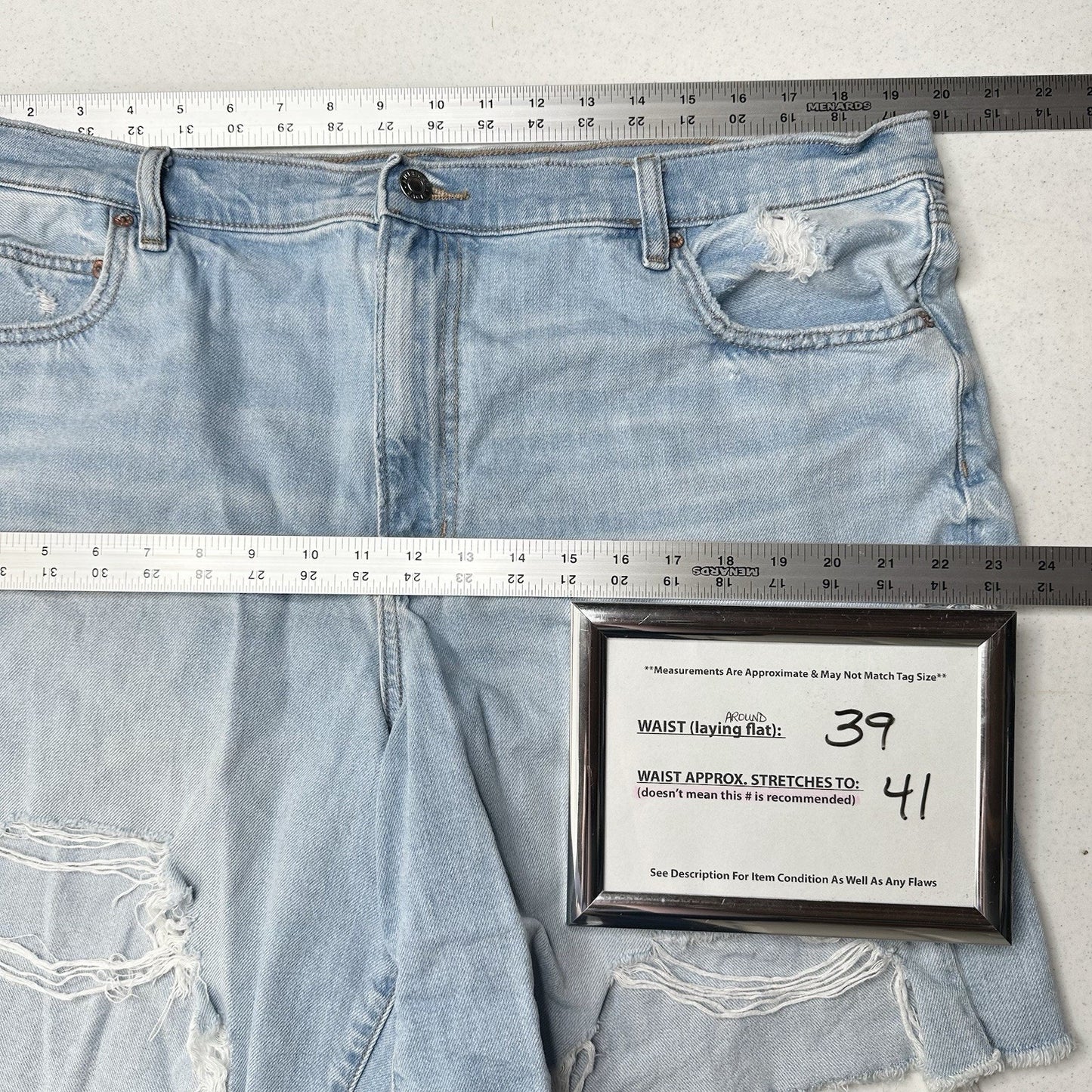 American Eagle Shorts 20 90s Boyfriend Bermuda Blue Denim Distressed Grunge
