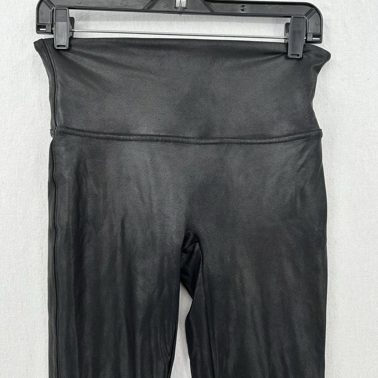 Spanx Leggings Womens Large Petite Faux Leather Black Pull On Pants Slimming EUC