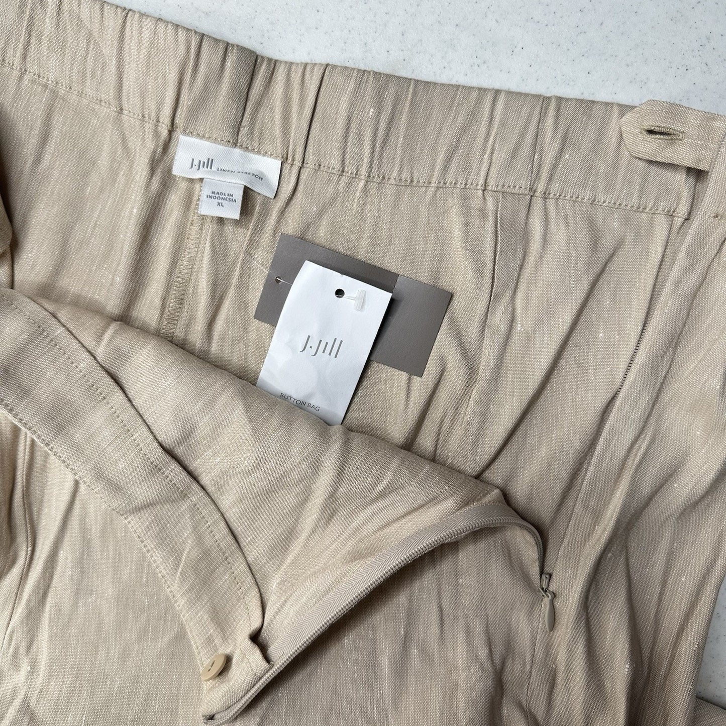 J Jill Pants Women XL Linen Blend Beige Tapered Ankle Coastal Beach Minimal NEW