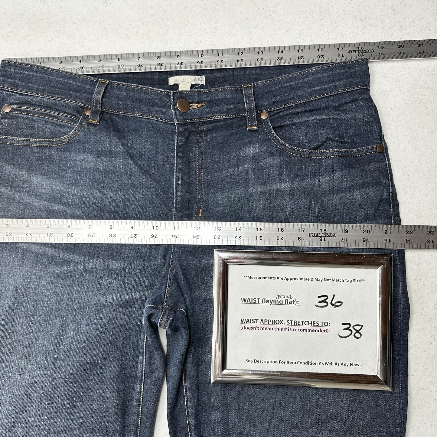 Eileen Fisher Jeans Womens 14 Boyfriend Relaxed Blue Denim Dark Organic Cotton