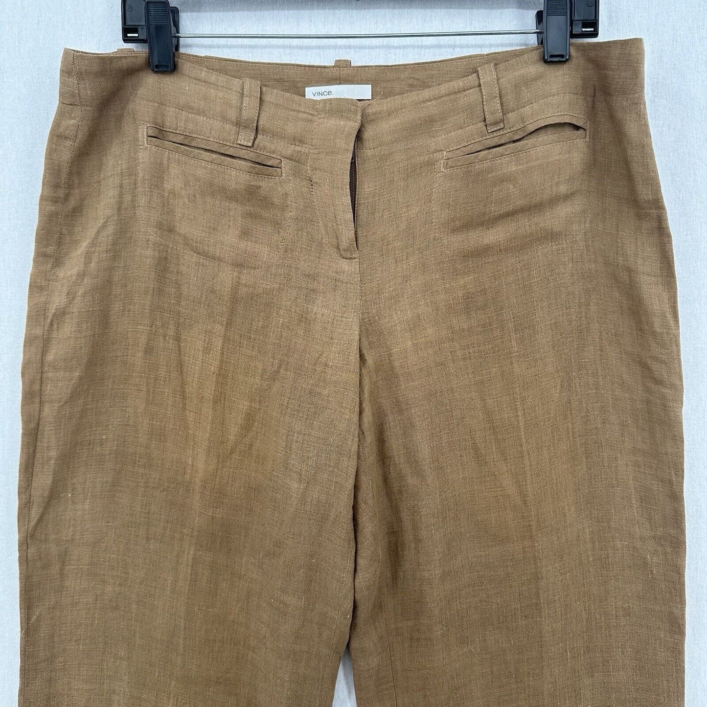Vince Pants Womens 10 Linen Brown Wide Flare Trouser Relaxed Coastal Beach *Flaw