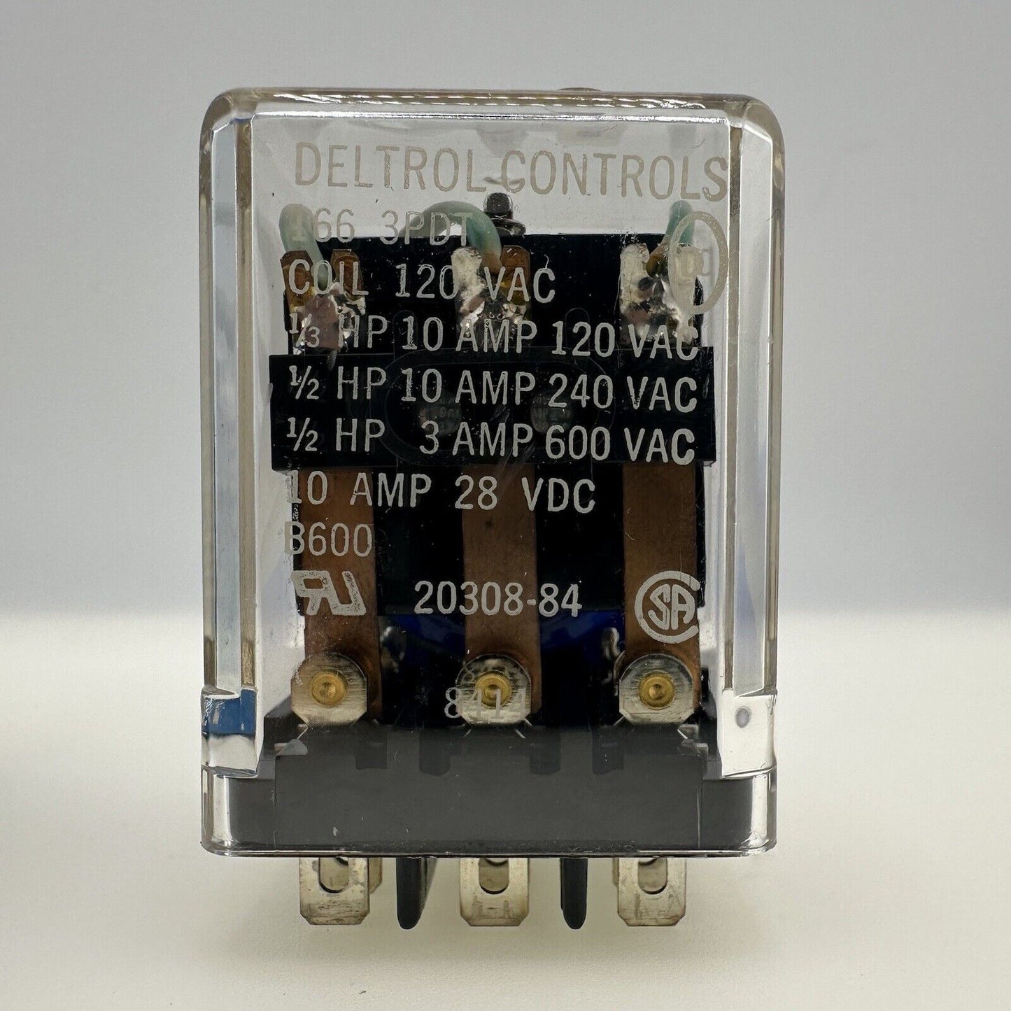 Deltrol Controls Relay 20308-84 166 3PDT 120VAC 10Amp 28VDC 11 Pin Coil