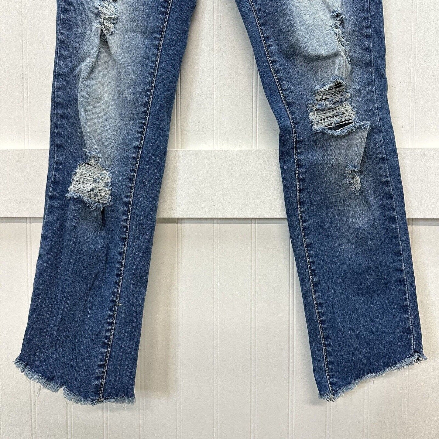 Judy Blue Jeans Womens 1/25 Skinny Crop Stretch Blue Denim Distressed Fray