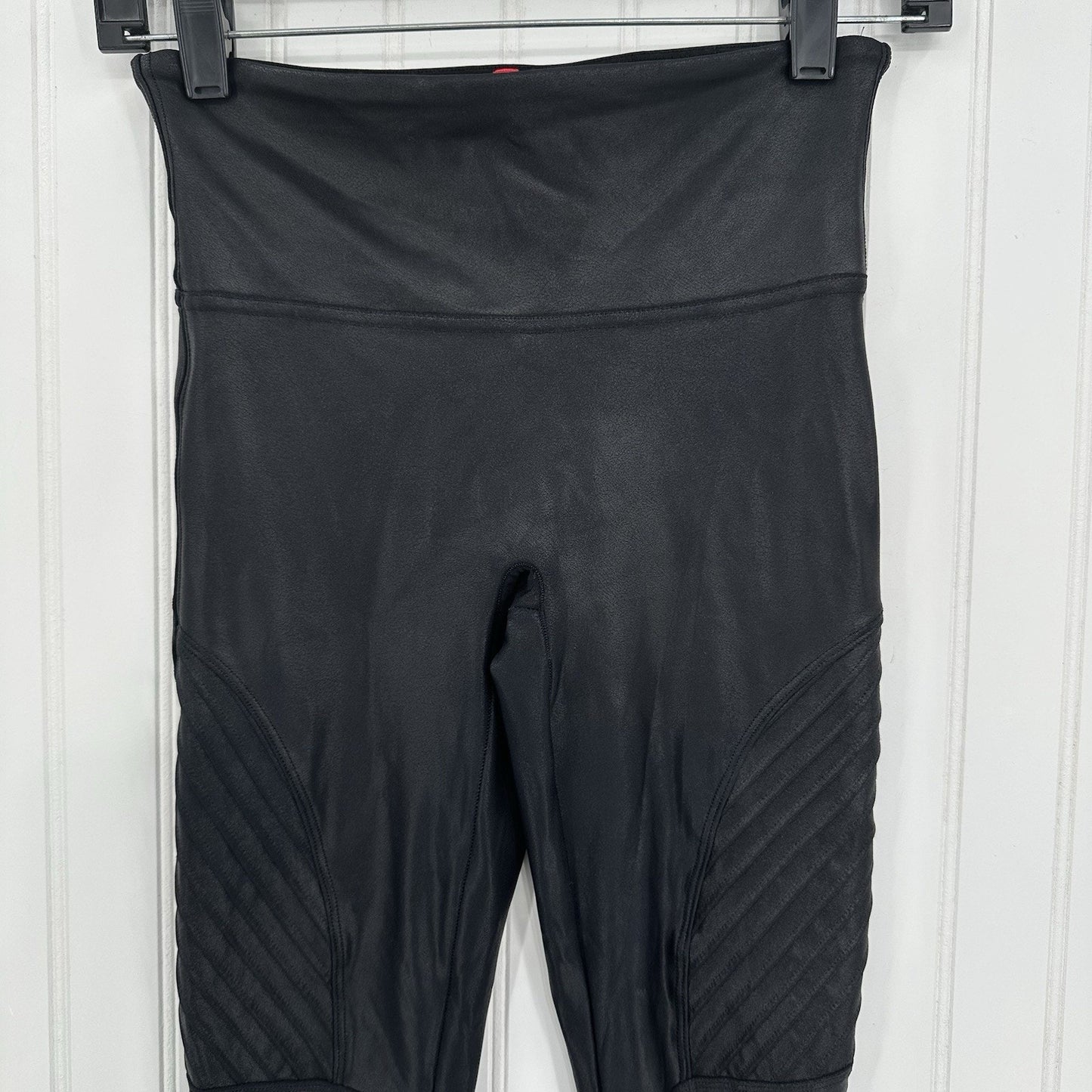 Spanx Leggings Womens Small Petite Faux Leather Moto Black Pants Slimming EUC