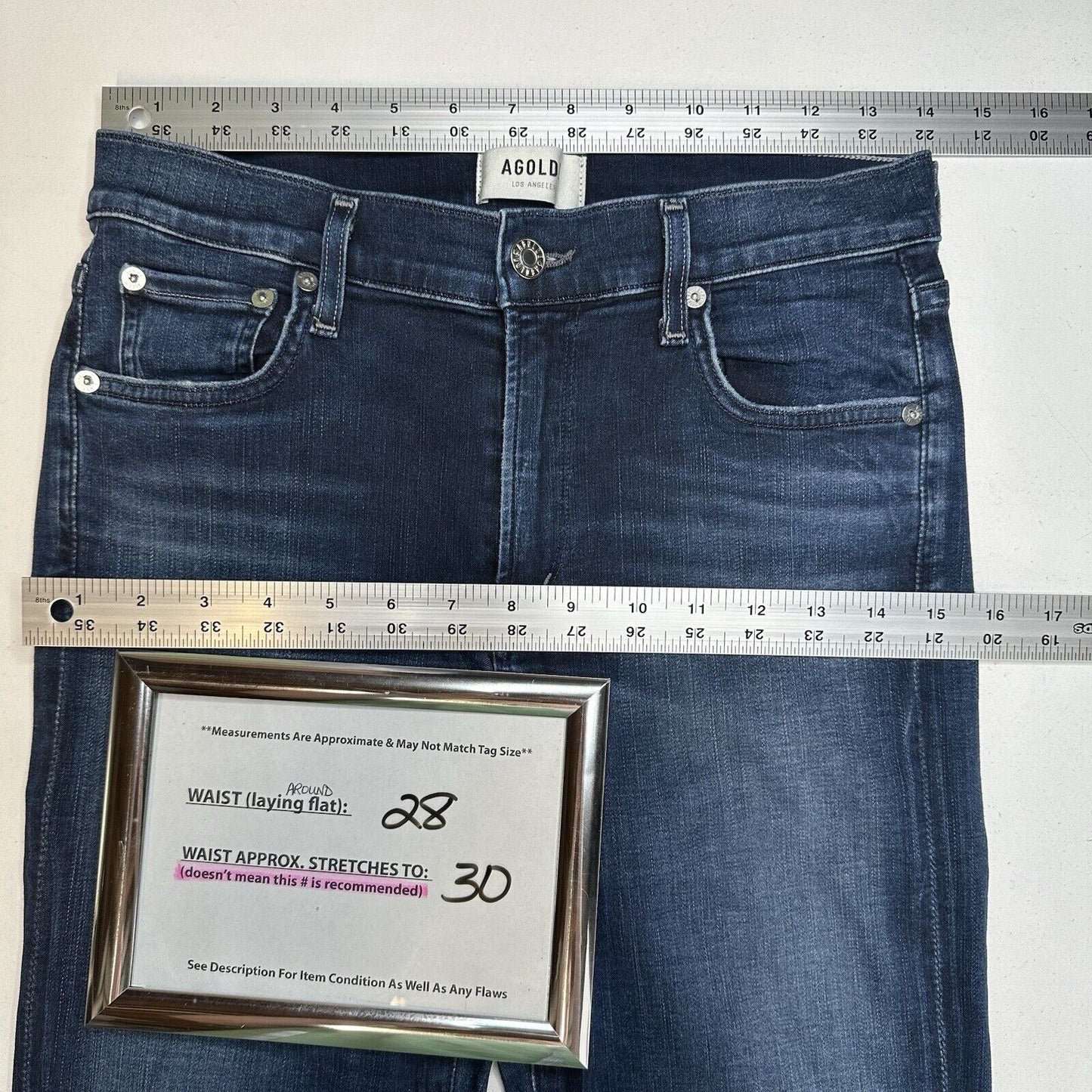 AGOLDE Jeans Womens 28 Sophie Crop Blue Denim Dark Wash Skinny Raw Hem Fray