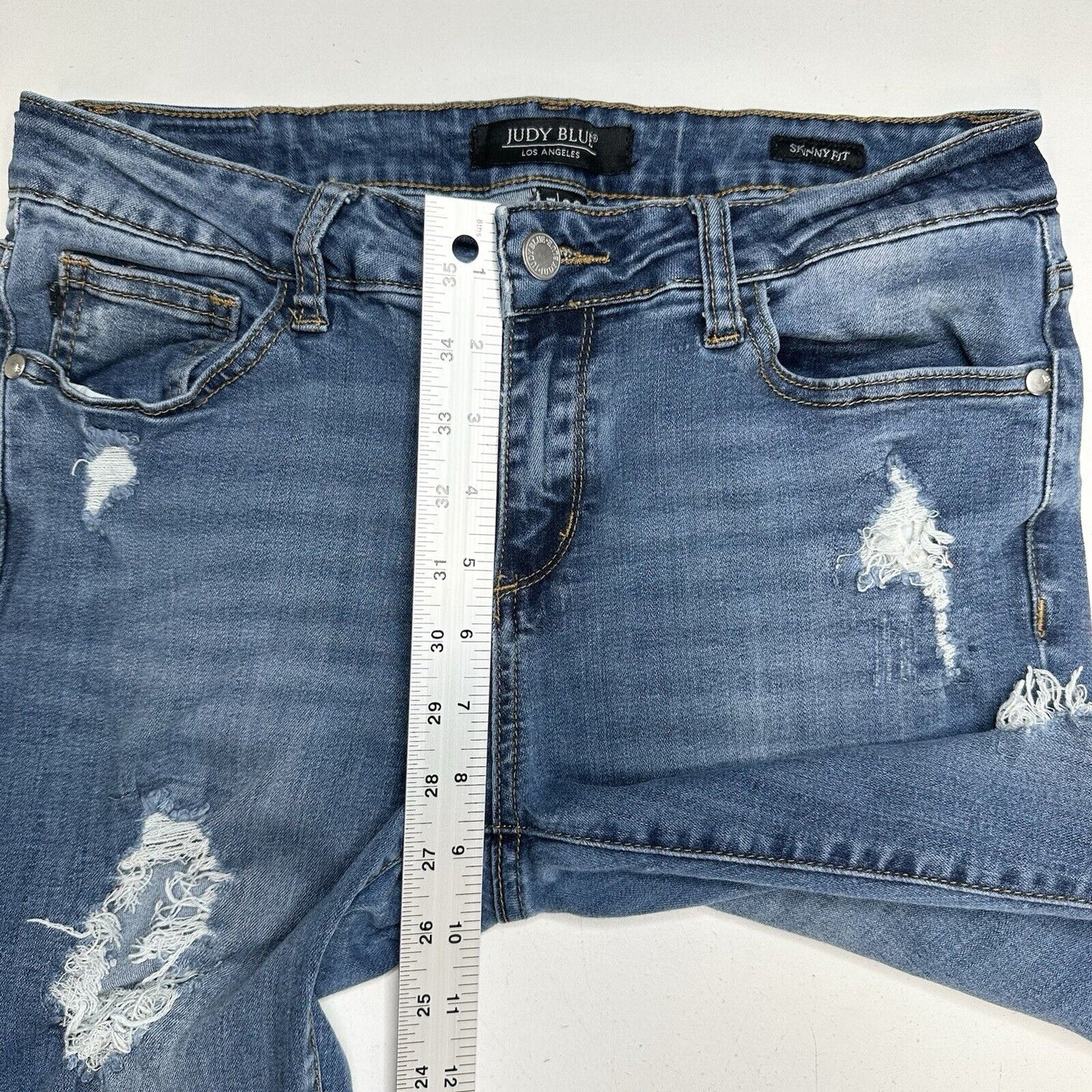 Judy Blue Jeans Womens 7 28 Skinny Blue Stretch Denim Crochet Distressed Grunge