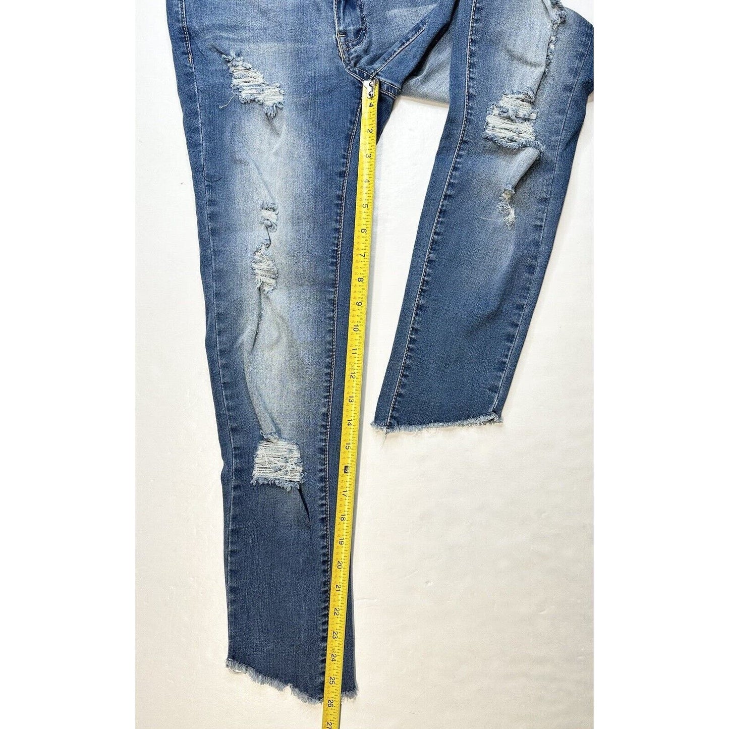 Judy Blue Jeans Womens 1/25 Skinny Crop Stretch Blue Denim Distressed Fray