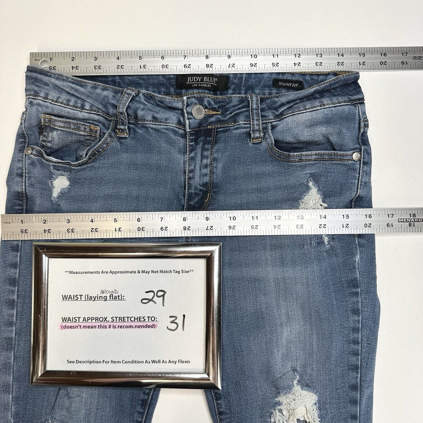 Judy Blue Jeans Womens 7 28 Skinny Blue Stretch Denim Crochet Distressed Grunge