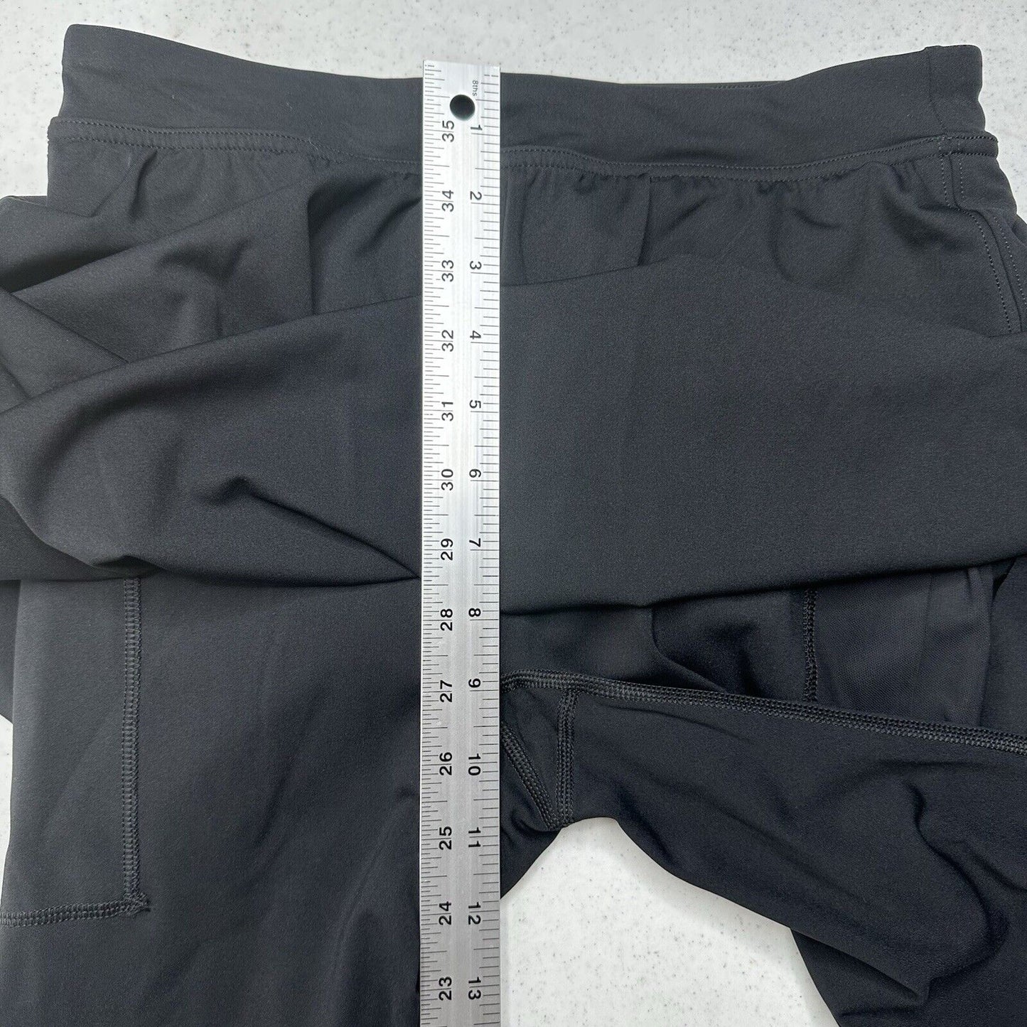 Spanx Leggings Womens Medium Booty Boost Skirted Pants Black Active Pocket EUC
