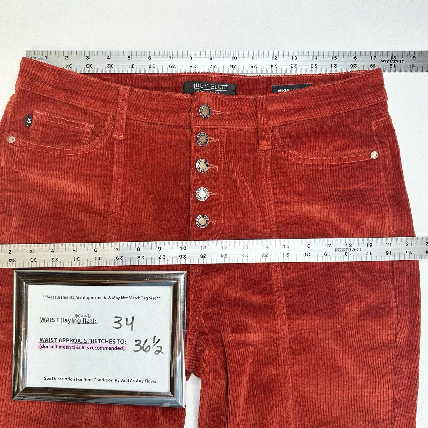 Judy Blue Jeans Womens 15 32 Corduroy Ankle Straight Rust Red Orange Preppy EUC