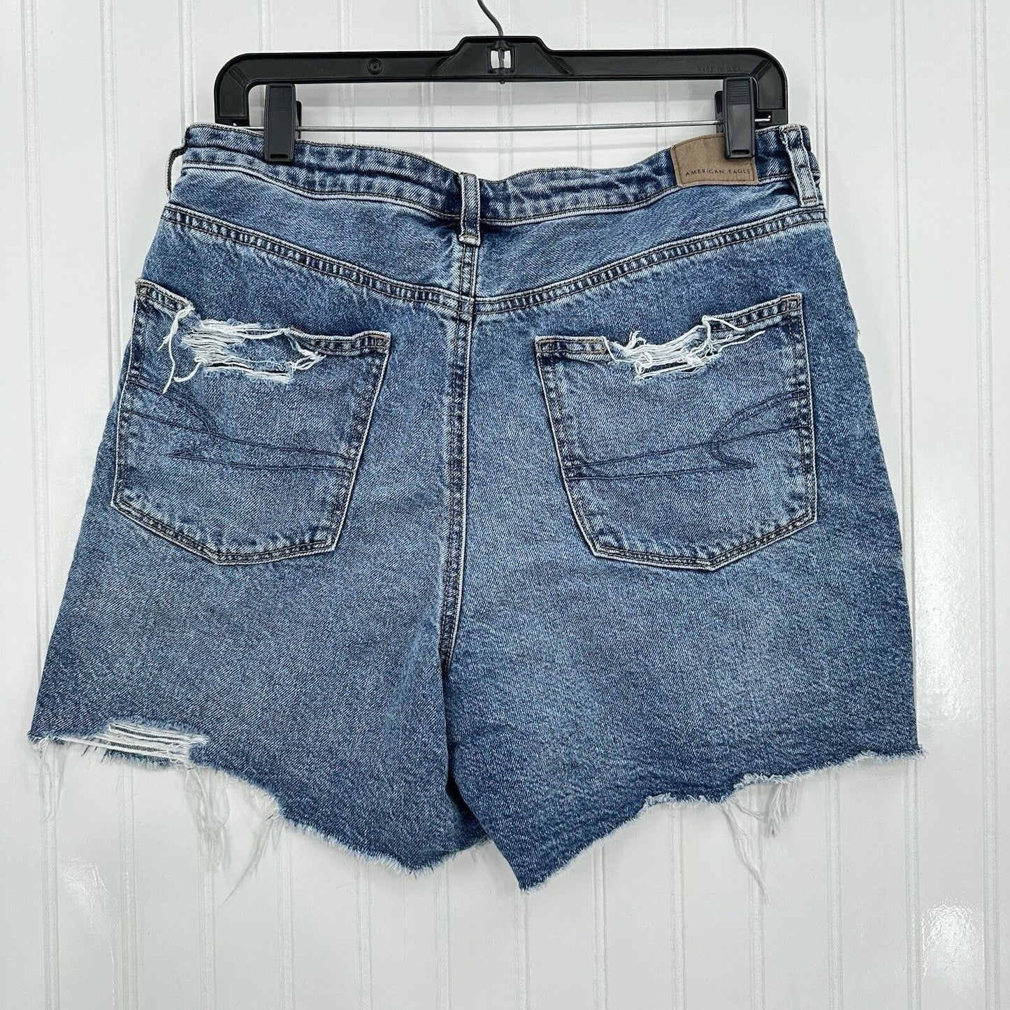 American Eagle Shorts 14 Highest Rise Baggy Midi Blue Denim Distressed Grunge
