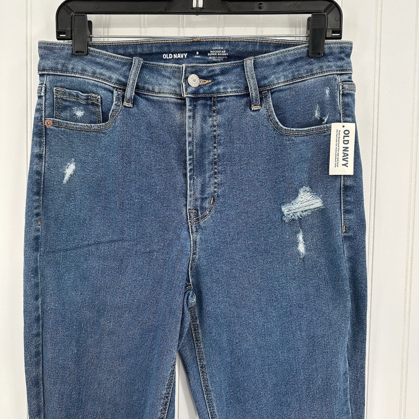 Old Navy Jeans Womens 8 Tall Rockstar Super Skinny High Rise Denim Distress NEW