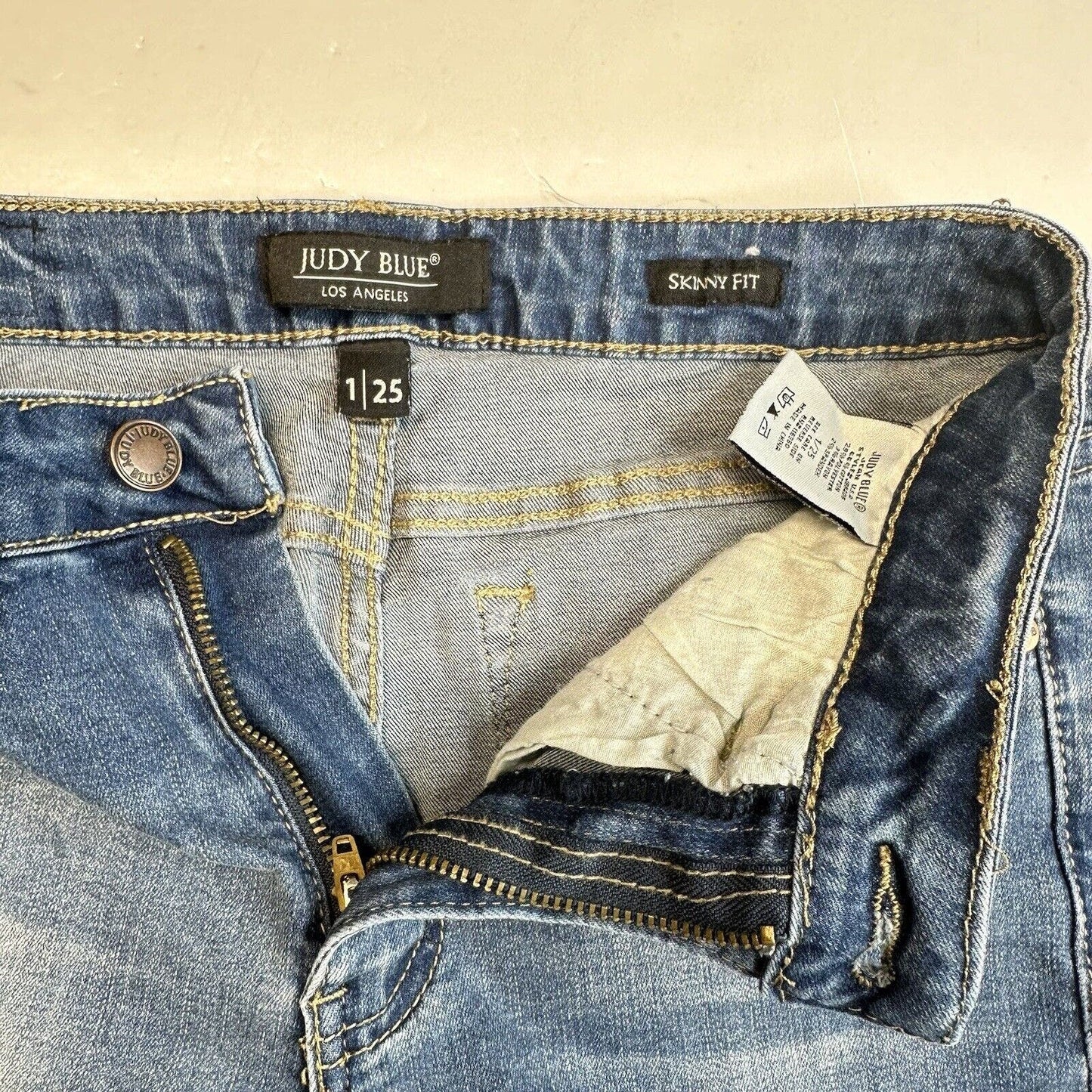 Judy Blue Jeans Womens 1/25 Skinny Crop Stretch Blue Denim Distressed Fray