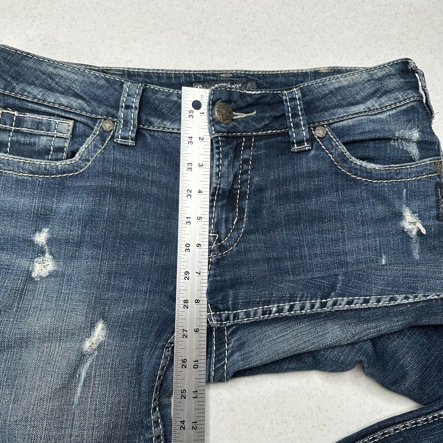 Silver Jeans Womens 30 Suki Boot Surplus Blue Bootcut Denim Western Gold Sequins