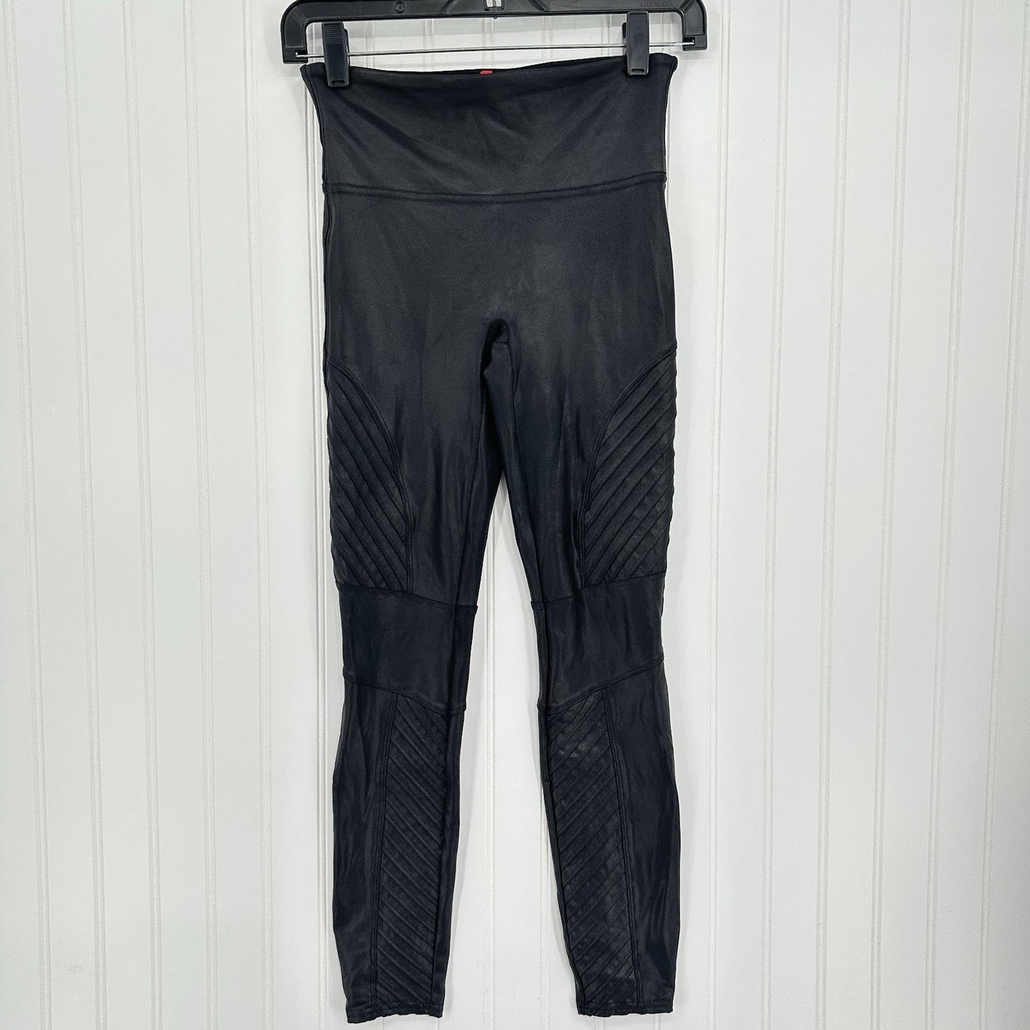 Spanx Leggings Womens Small Petite Faux Leather Moto Black Pants Slimming EUC