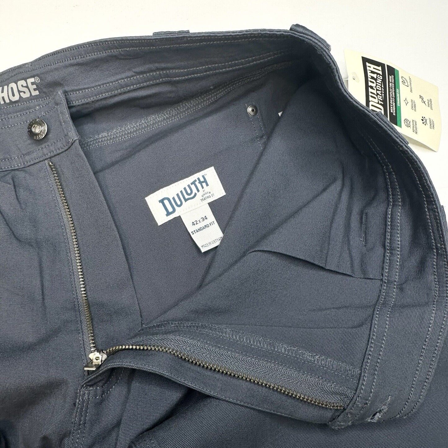 Duluth Trading Pants Mens 42x34 Flex Fire Hose Carpenter Standard Fit Gray NEW
