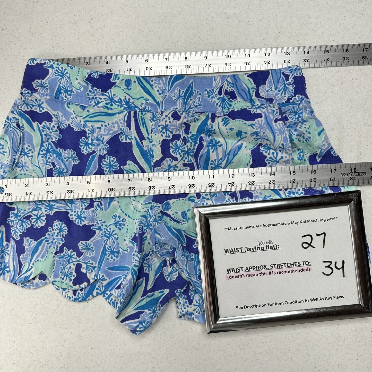 Lilly Pulitzer Shorts Womens M Dahlia Koala Scallop Hem Blue Coastal Barbie