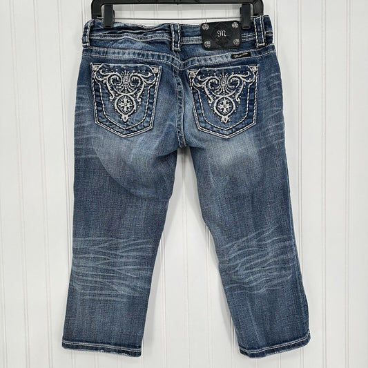 Miss Me Jeans 29 Capri Embroidery Rhinestones Distress Denim Y2K Western *Flaw