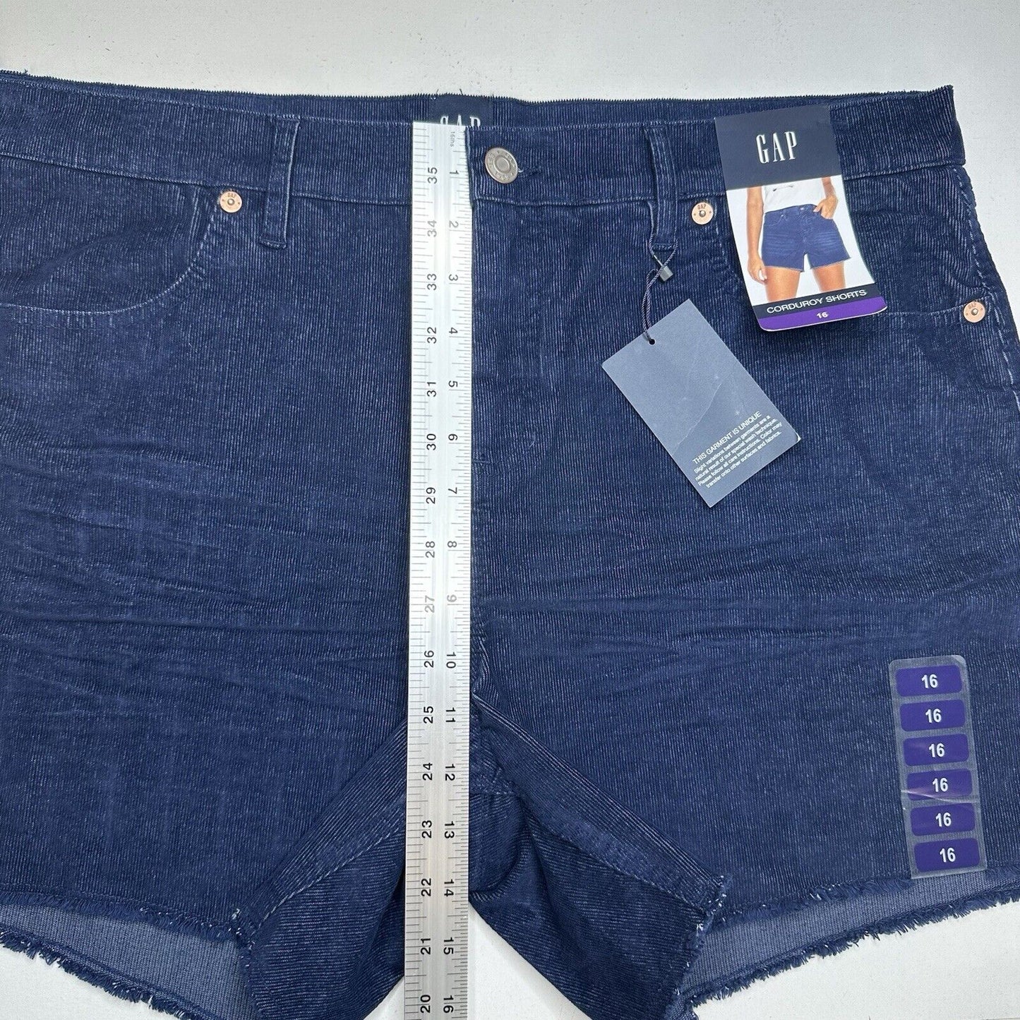 GAP Shorts Womens 16 Corduroy Relaxed Cut Off Dark Blue Fray Hem Preppy NEW