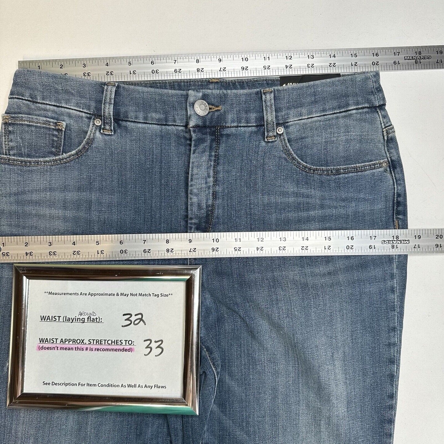 Chicos Jeans 1 US 8 So Slimming Girlfriend Ankle Stretch Blue Denim Distress NEW